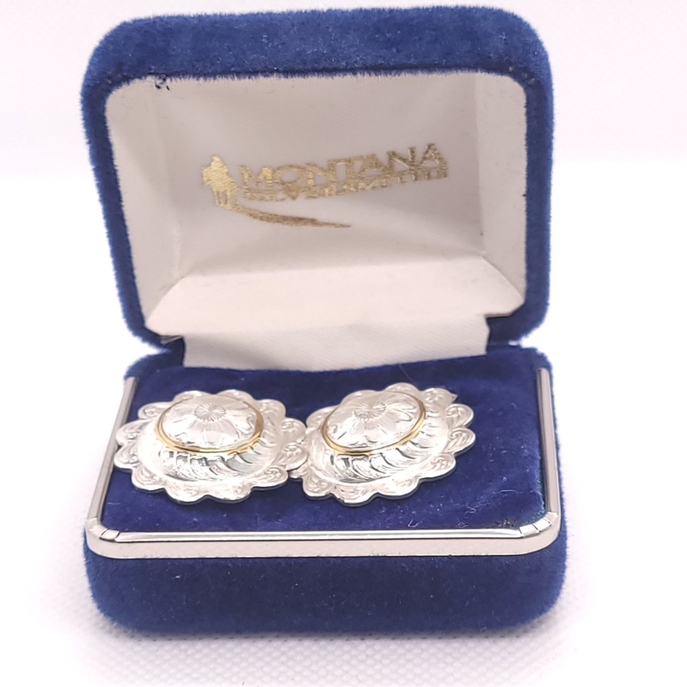 Montana Silversmiths Floral Concho Earrings Silver Gold Tone Western New Box